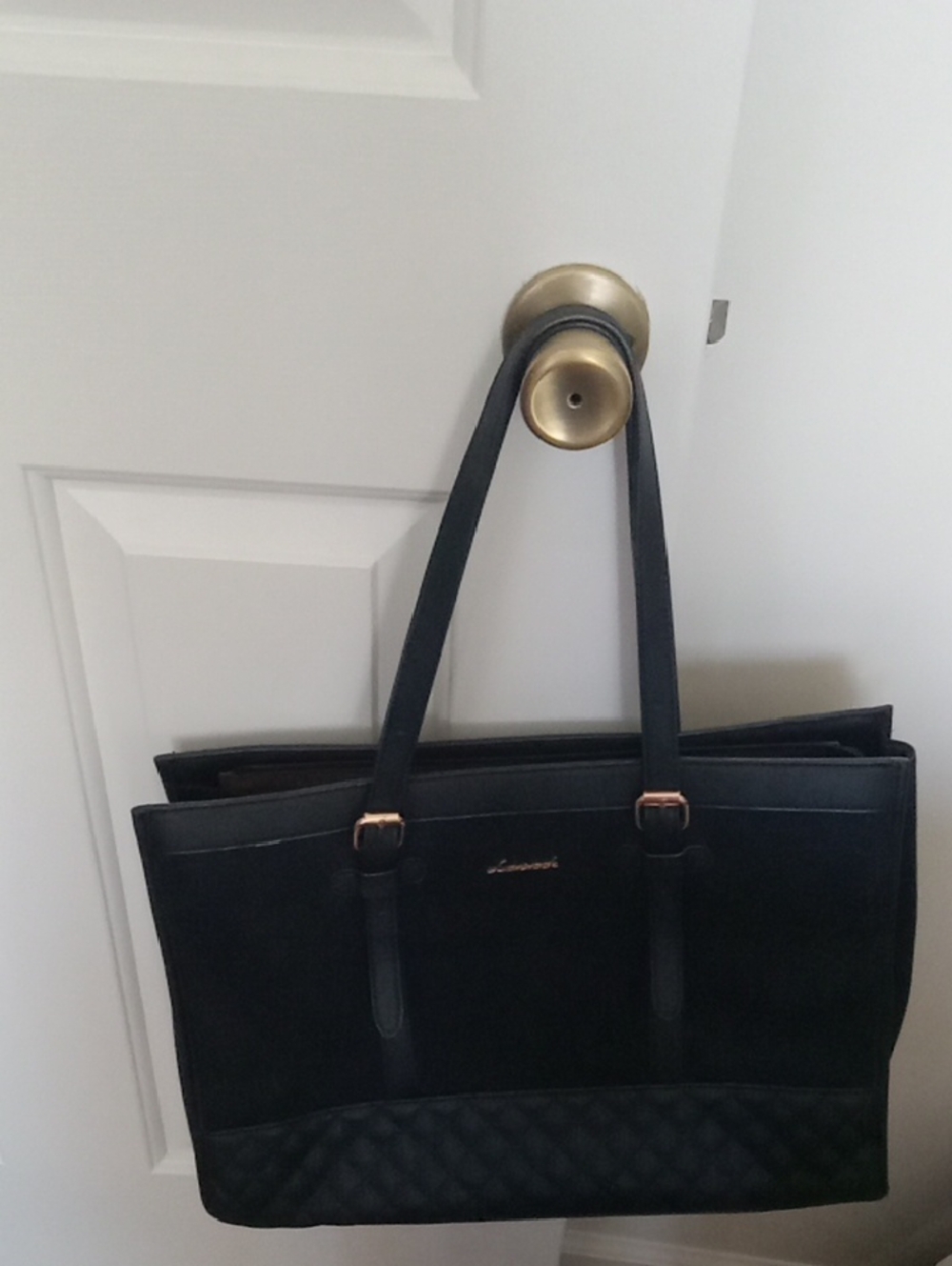 Elegant Black Quilted Tote Bag with Shoulder Straps